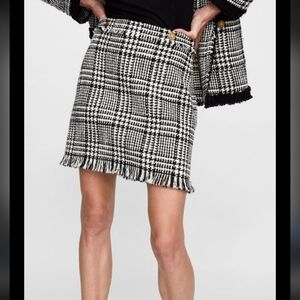 Zara Black and White Checkered Mini Skirt